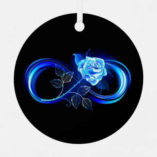 Glowing infinity with blue rose metalen ornament (Voorkant)