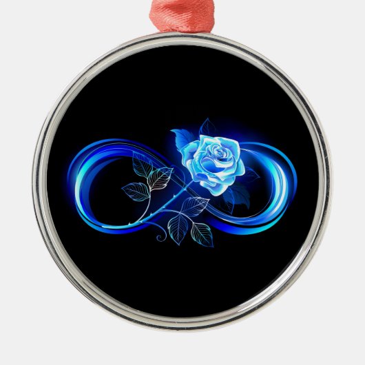 Glowing infinity with blue rose metalen ornament (Voorkant)