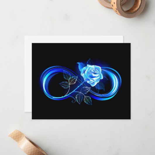 Glowing infinity with blue rose notitiekaartje (Voorkant / Achterkant in situ)