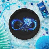 Glowing infinity with blue rose papieren bordje (Feest)