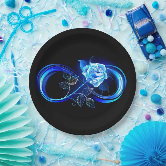 Glowing infinity with blue rose papieren bordje (Feest)