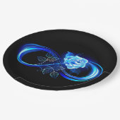 Glowing infinity with blue rose papieren bordje (Gekanteld)