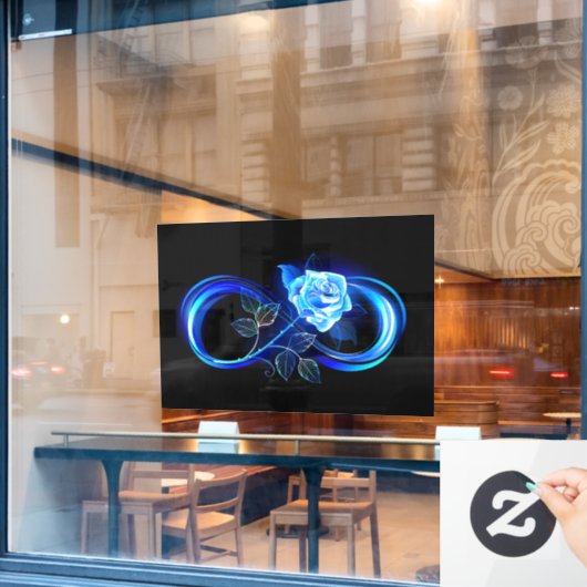 Glowing infinity with blue rose raamsticker (Cafe Raam)