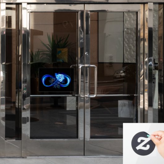 Glowing infinity with blue rose raamsticker (Kantoordeur)