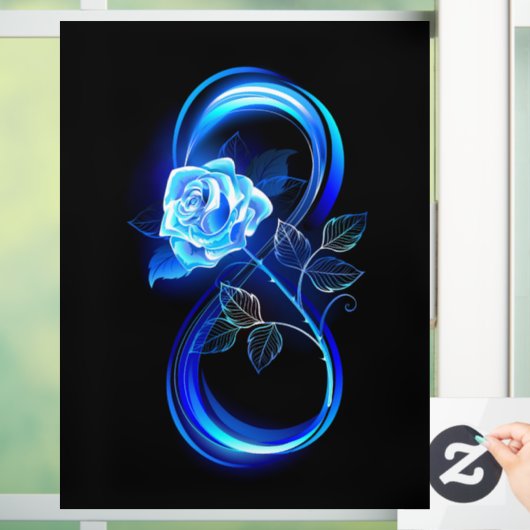 Glowing infinity with blue rose raamsticker (Huis)