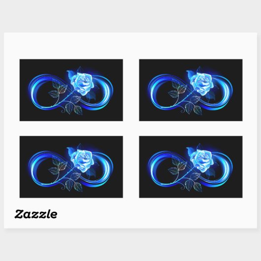 Glowing infinity with blue rose rechthoekige sticker (Vel)