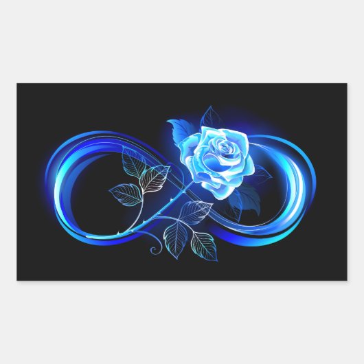 Glowing infinity with blue rose rechthoekige sticker (Voorkant)