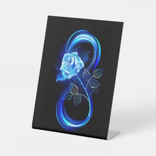 Glowing infinity with blue rose reclamebord met voetstuk (Voorkant)