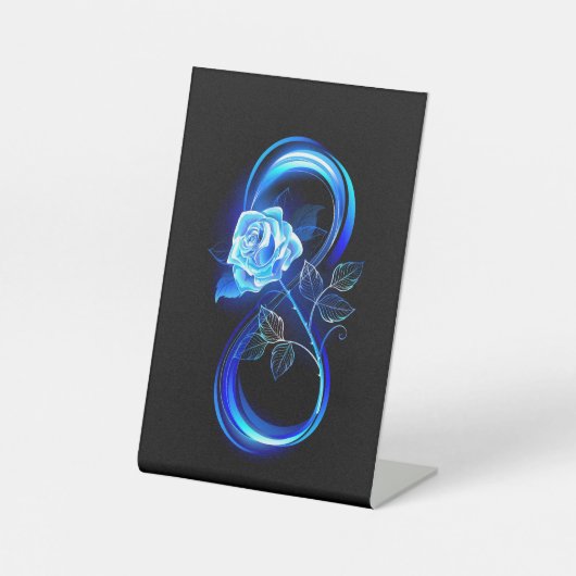 Glowing infinity with blue rose reclamebord met voetstuk (Voorkant)