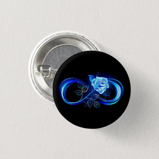 Glowing infinity with blue rose ronde button 3,2 cm (Voorkant /achterkant)