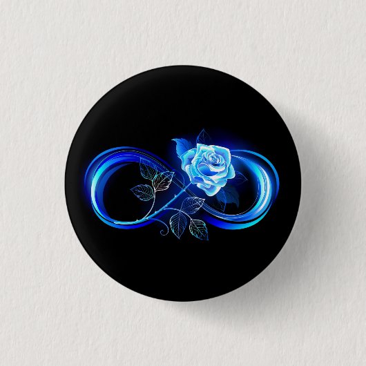 Glowing infinity with blue rose ronde button 3,2 cm (Voorkant)