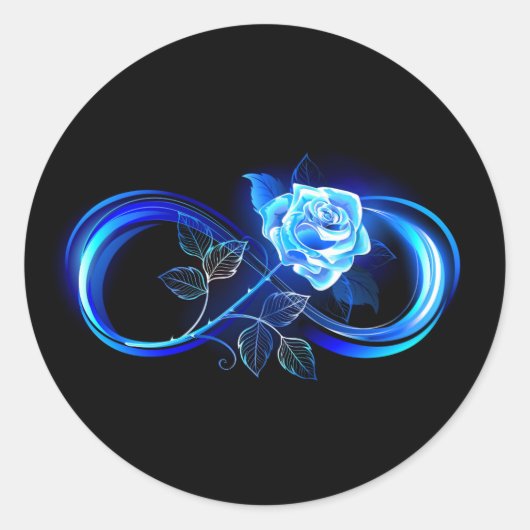 Glowing infinity with blue rose ronde sticker (Voorkant)