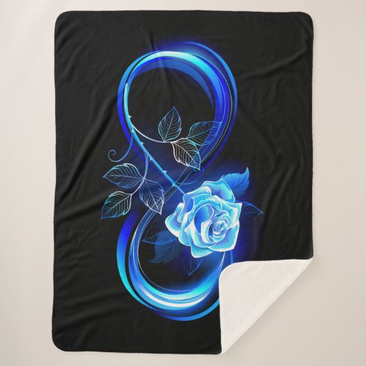 Glowing infinity with blue rose sherpa deken (Voorkant)