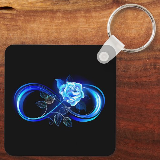 Glowing infinity with blue rose sleutelhanger (Achterkant)