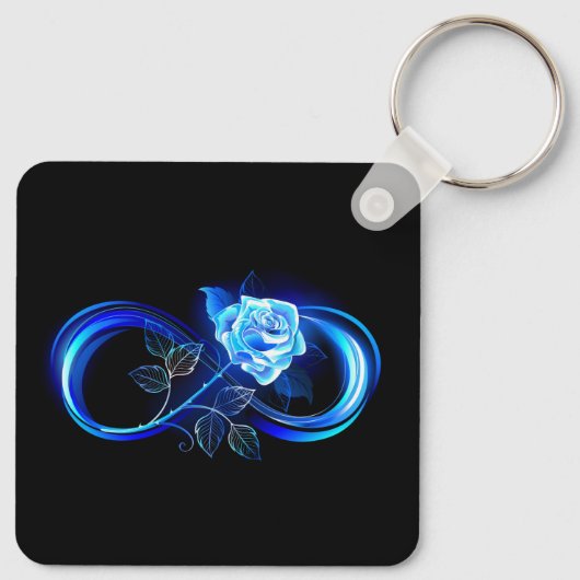 Glowing infinity with blue rose sleutelhanger (Achterkant)