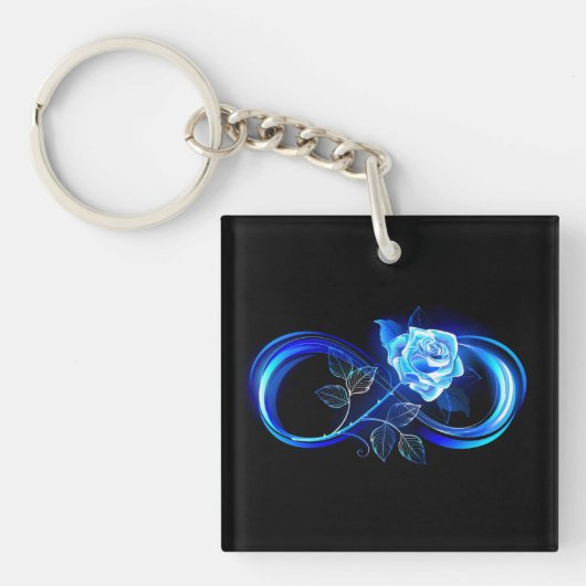 Glowing infinity with blue rose sleutelhanger (voorkant)