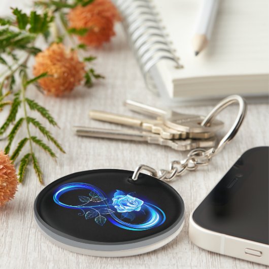 Glowing infinity with blue rose sleutelhanger (Voorkant Rechts)