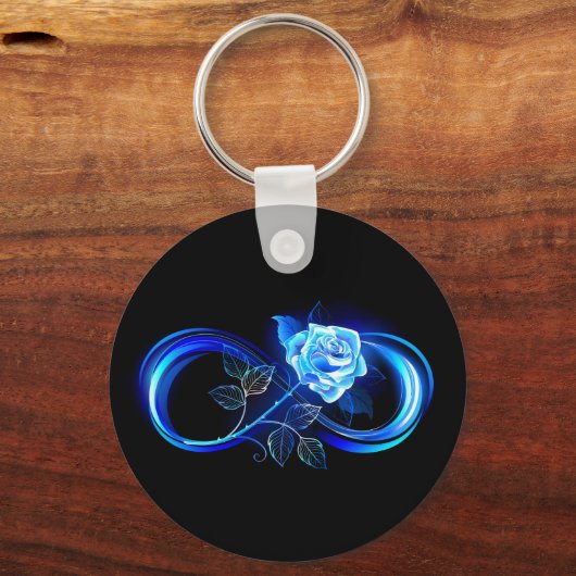 Glowing infinity with blue rose sleutelhanger (Voorkant)