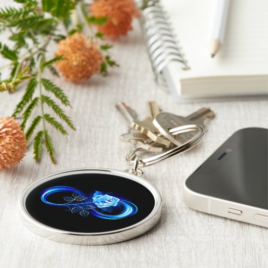 Glowing infinity with blue rose sleutelhanger (Zijkant)