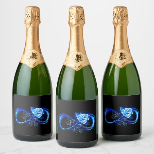 Glowing infinity with blue rose sparkling wijnetiket (Flessen)