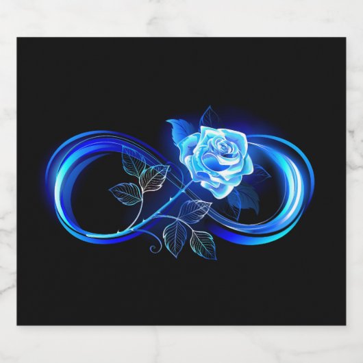 Glowing infinity with blue rose sparkling wijnetiket (Enkel label)