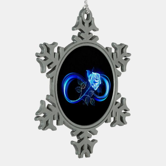Glowing infinity with blue rose tin sneeuwvlok ornament (Links)