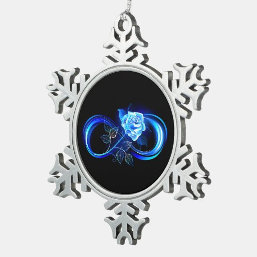 Glowing infinity with blue rose tin sneeuwvlok ornament (Rechts)