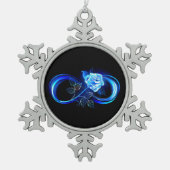 Glowing infinity with blue rose tin sneeuwvlok ornament (Voorkant)
