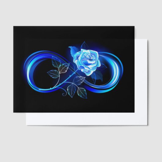 Glowing infinity with blue rose vellum uitnodigingen (Offset)