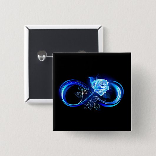 Glowing infinity with blue rose vierkante button 5,1 cm (Voorkant /achterkant)