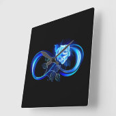 Glowing infinity with blue rose vierkante klok (Hoek)
