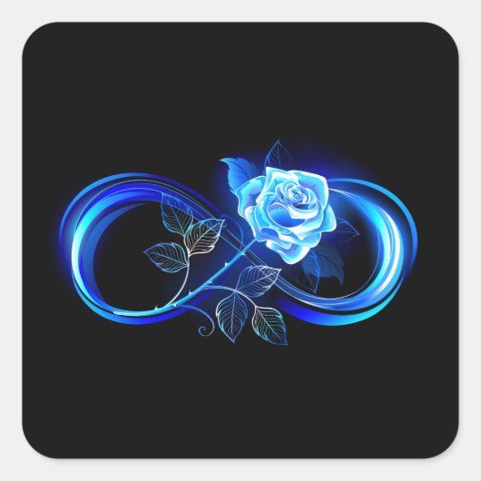 Glowing infinity with blue rose vierkante sticker (Voorkant)