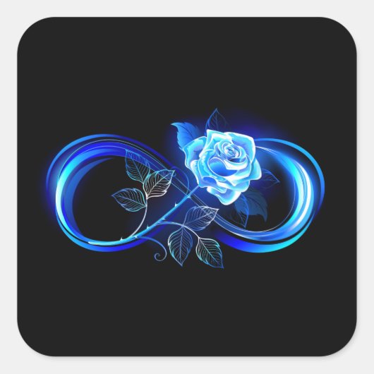 Glowing infinity with blue rose vierkante sticker (Voorkant)
