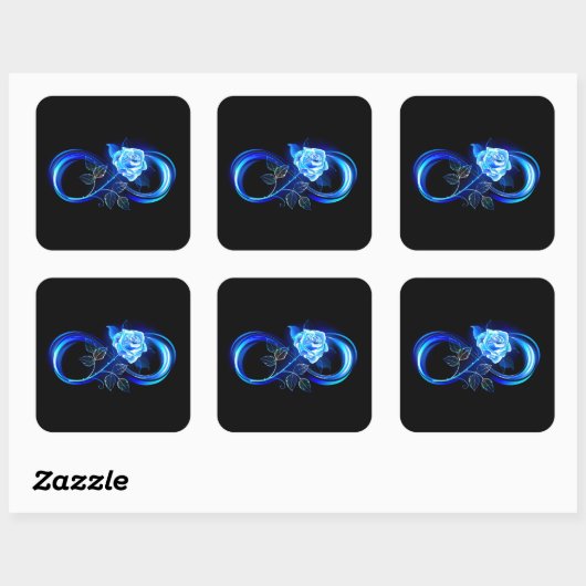 Glowing infinity with blue rose vierkante sticker (Vel)