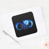 Glowing infinity with blue rose vierkante sticker (Envelop)