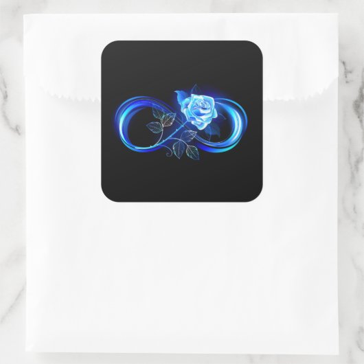 Glowing infinity with blue rose vierkante sticker (Tas)