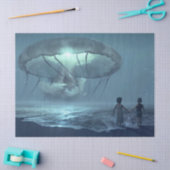 Glowing jellyfish cloud over the ocean beach tissuepapier (Craft)