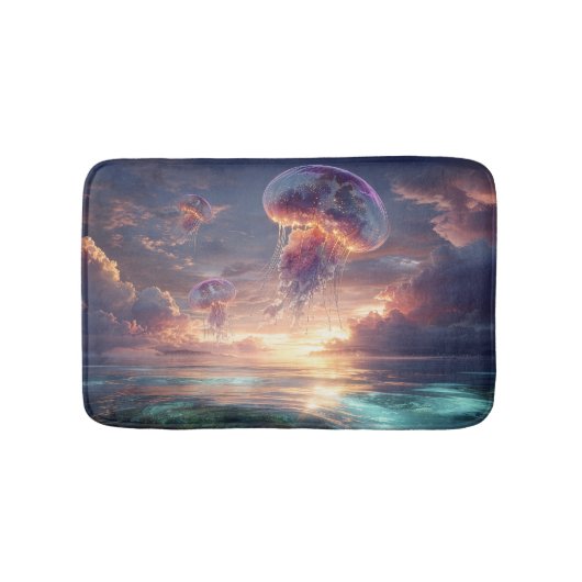 Glowing Jellyfish in Sunset Skies Badmat (Voorkant)