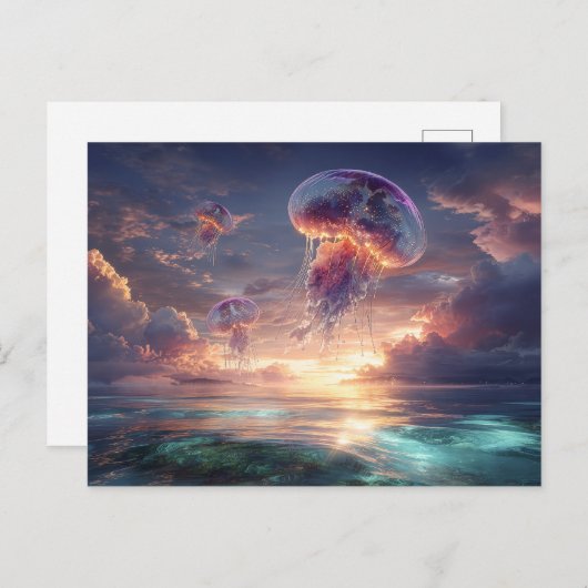 Glowing Jellyfish in Sunset Skies Briefkaart (Voorkant / Achterkant)