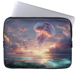 Glowing Jellyfish in Sunset Skies Laptop Sleeve