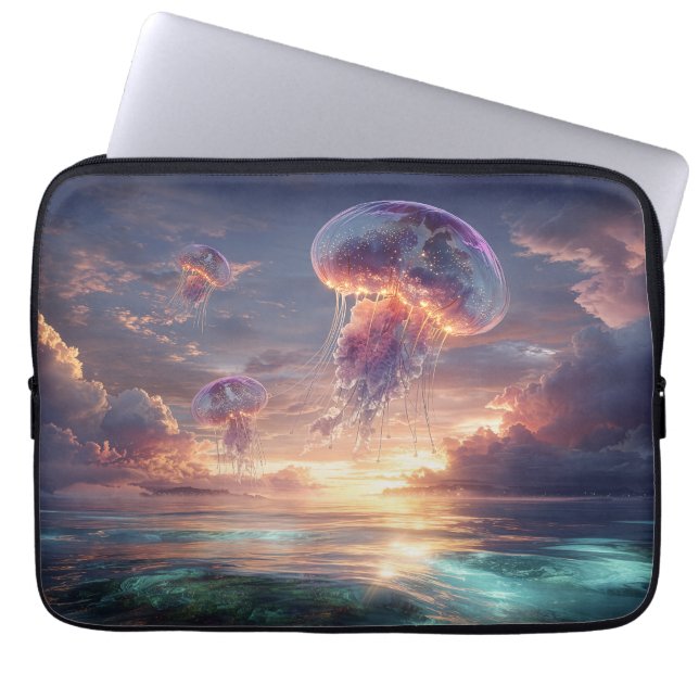 Glowing Jellyfish in Sunset Skies Laptop Sleeve (Voorkant)