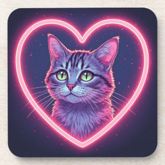 Glowing Kitty Love Art | Romantic Pet Lover Gift Bier Onderzetter