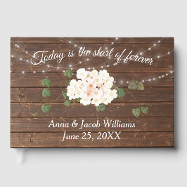 Glowing Lights and Hydrangea Flower On Oak Wood   Gastenboek