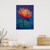 Glowing Lotus Flower Pointillism Art Poster (Keuken)