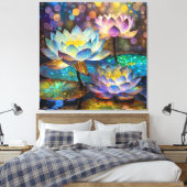 Glowing Lotus Flowers Trio Canvas Afdruk (Insitu (Slaapkamer))