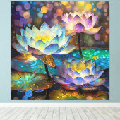 Glowing Lotus Flowers Trio Canvas Afdruk (Insitu (Houten vloer))