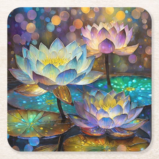 Glowing Lotus Flowers Trio Kartonnen Onderzetters (Voorkant)