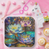 Glowing Lotus Flowers Trio Papieren Bordje (Feest)
