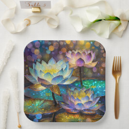 Glowing Lotus Flowers Trio Papieren Bordje