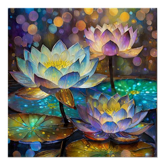 Glowing Lotus Flowers Trio Perfect Poster (Voorkant)